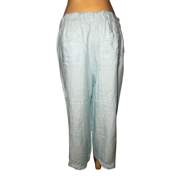 Talbots Pants Womens Large Light Blue Nantucket Pull-On Wide Leg Crop Linen - Picture 2 of 14